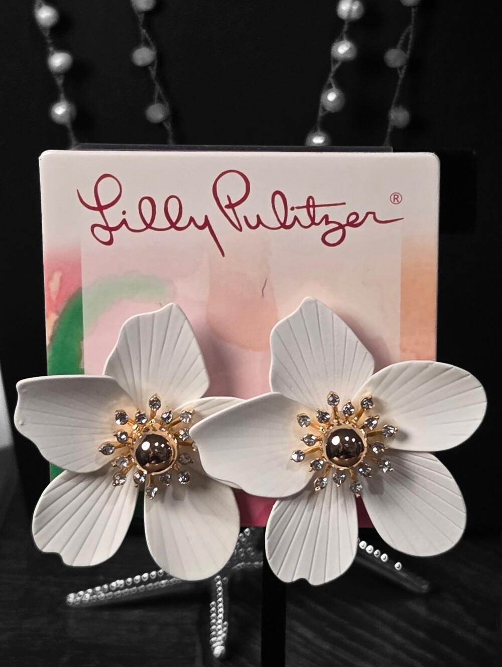 Lilly Pulitzer White Floral Statement Earrings